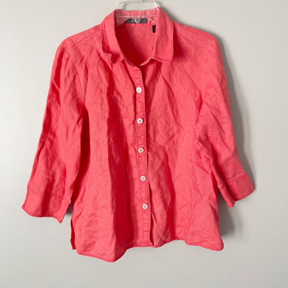 Liz Claiborne Coral Button-Up Linen Shirt